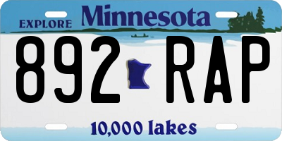 MN license plate 892RAP