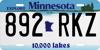 MN license plate 892RKZ