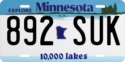 MN license plate 892SUK