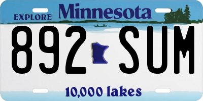 MN license plate 892SUM