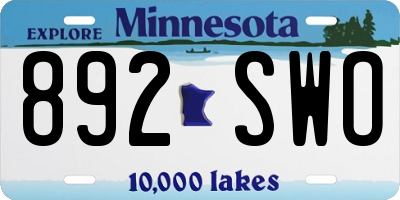 MN license plate 892SWO