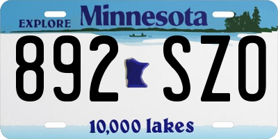 MN license plate 892SZO