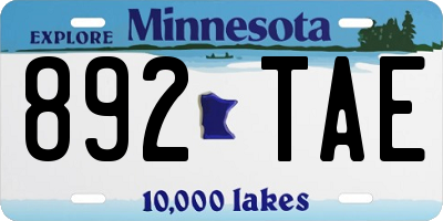 MN license plate 892TAE