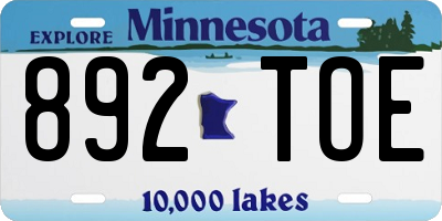MN license plate 892TOE
