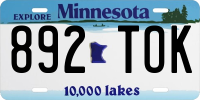 MN license plate 892TOK