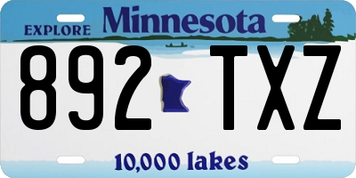 MN license plate 892TXZ