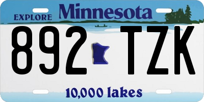 MN license plate 892TZK