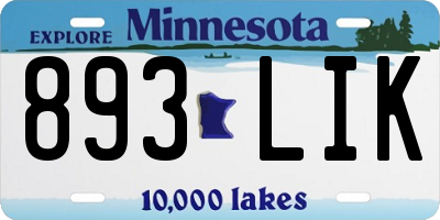 MN license plate 893LIK