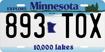 MN license plate 893TOX