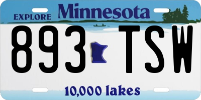 MN license plate 893TSW