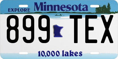 MN license plate 899TEX