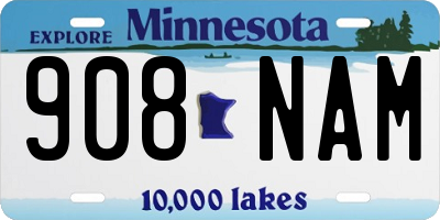 MN license plate 908NAM