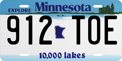 MN license plate 912TOE