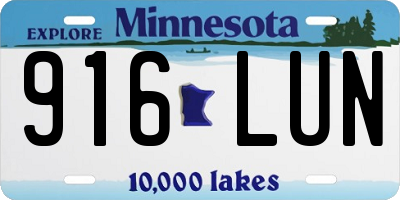 MN license plate 916LUN