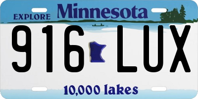 MN license plate 916LUX