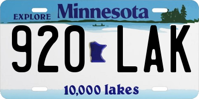 MN license plate 920LAK