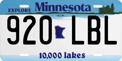 MN license plate 920LBL