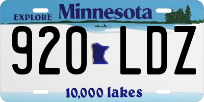 MN license plate 920LDZ