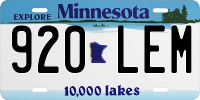 MN license plate 920LEM