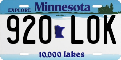 MN license plate 920LOK