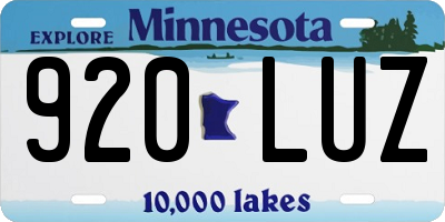 MN license plate 920LUZ