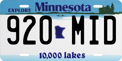 MN license plate 920MID