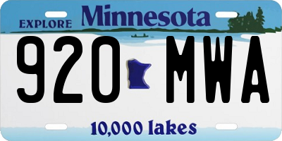 MN license plate 920MWA
