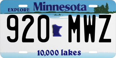 MN license plate 920MWZ