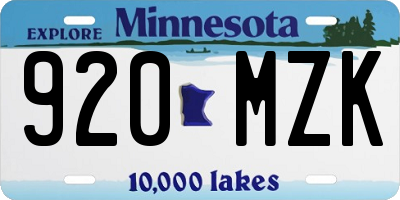 MN license plate 920MZK