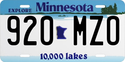 MN license plate 920MZO