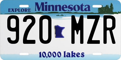 MN license plate 920MZR