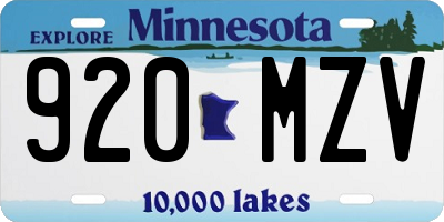 MN license plate 920MZV