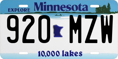 MN license plate 920MZW