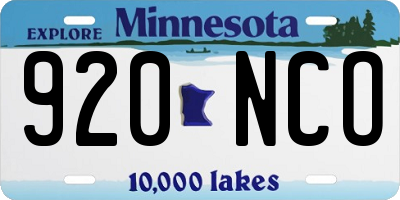 MN license plate 920NCO