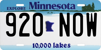 MN license plate 920NOW