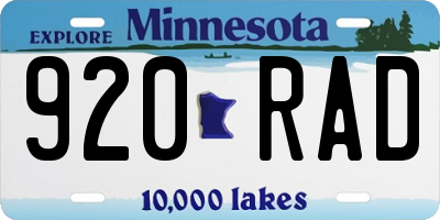 MN license plate 920RAD