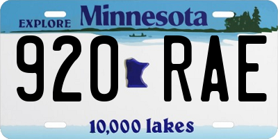 MN license plate 920RAE