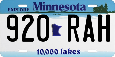 MN license plate 920RAH
