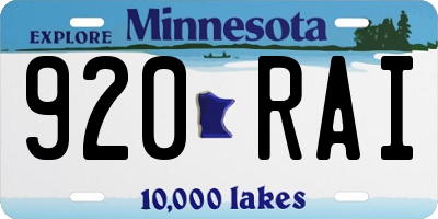 MN license plate 920RAI