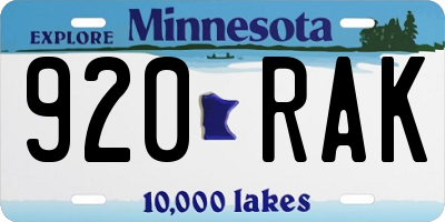 MN license plate 920RAK