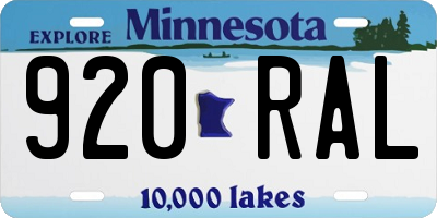 MN license plate 920RAL