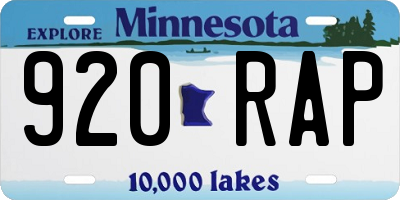 MN license plate 920RAP