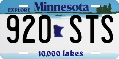 MN license plate 920STS