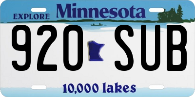 MN license plate 920SUB