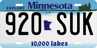 MN license plate 920SUK