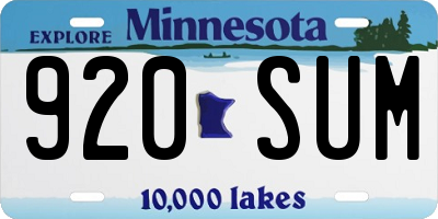 MN license plate 920SUM