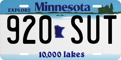 MN license plate 920SUT