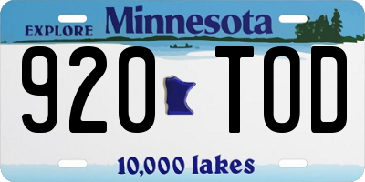 MN license plate 920TOD