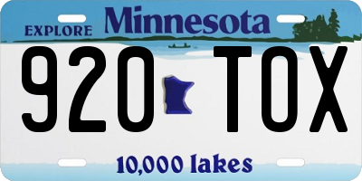MN license plate 920TOX
