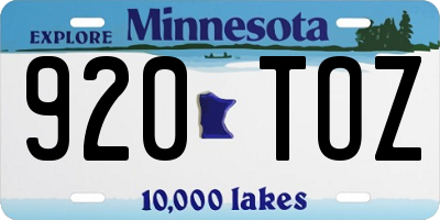 MN license plate 920TOZ